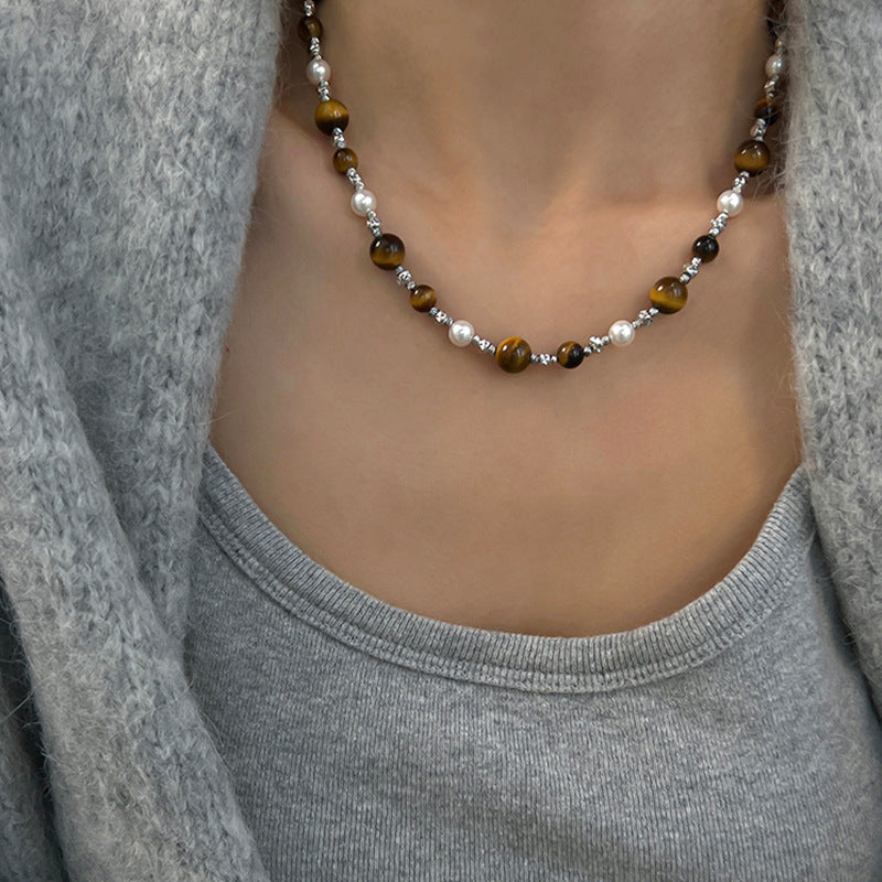 Women's Tigereye Pearl Retro Elegant Fashion Personality Necklaces