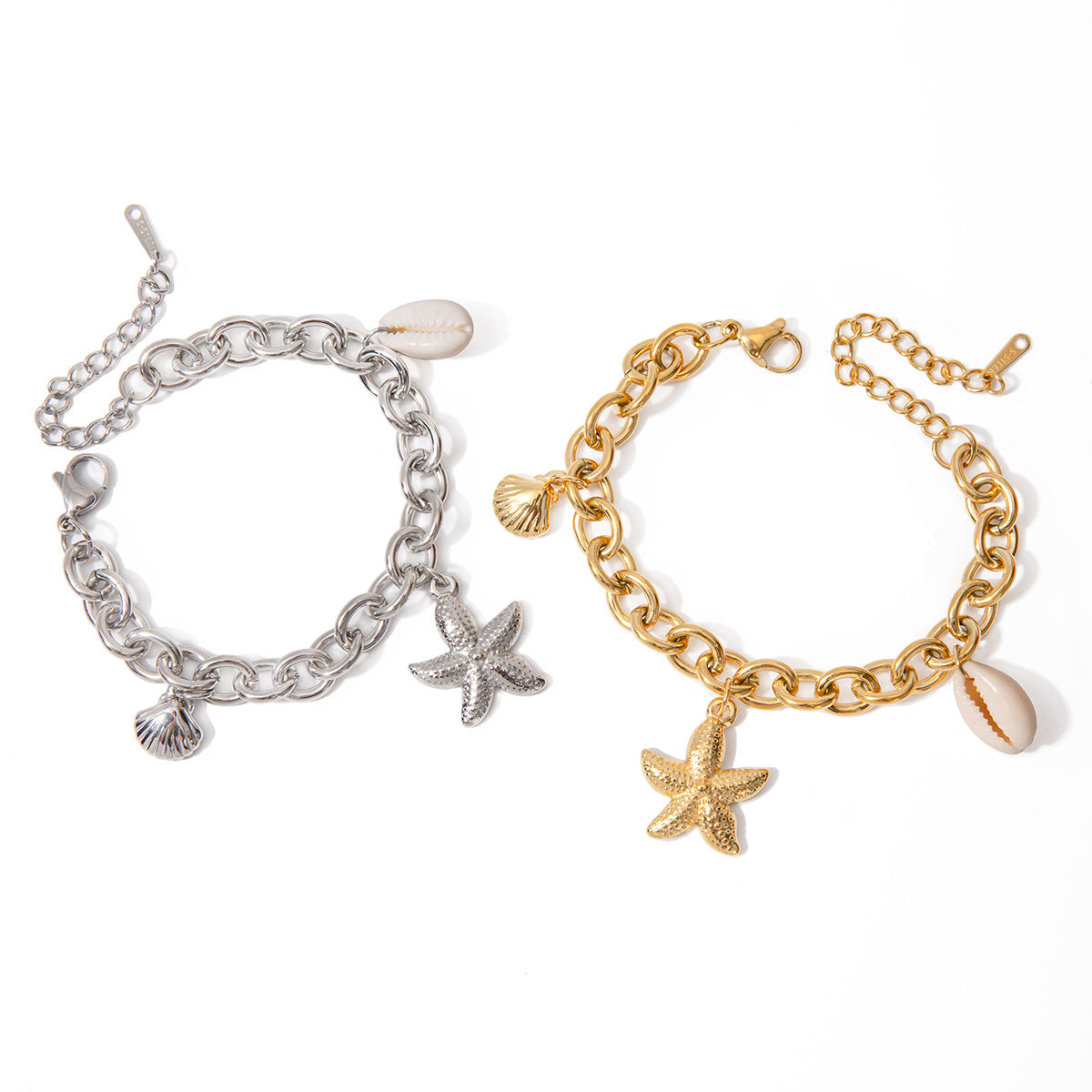 Gold Stainless Steel Starfish Shell Conch Summer Bracelets
