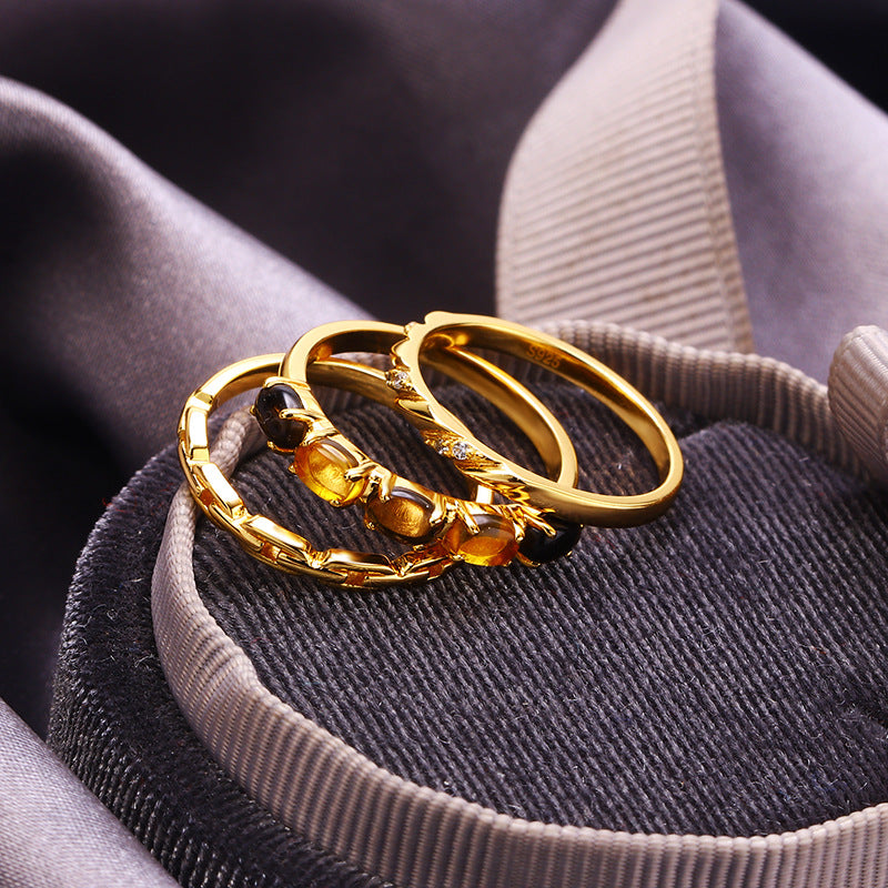 Jewelry Natural Citrine Three-piece Style Sier Rings