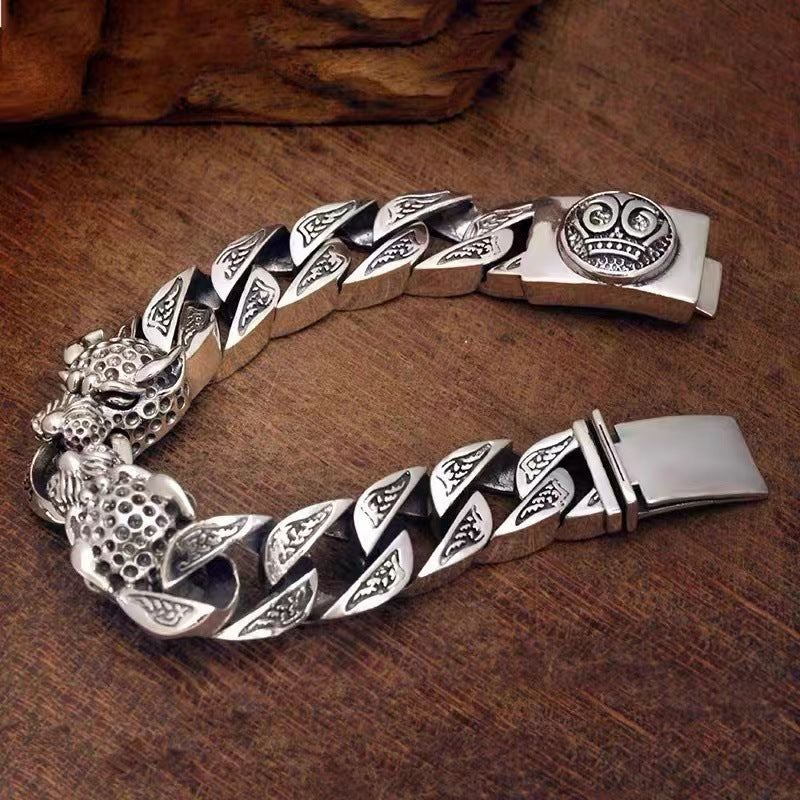 Men's Sier Pairs Of Leopard Domineering Personalized Hand-woven Distressed Bracelets