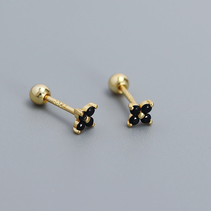 Women's Piercing Ear Sier Flower Zircon Thread Earrings