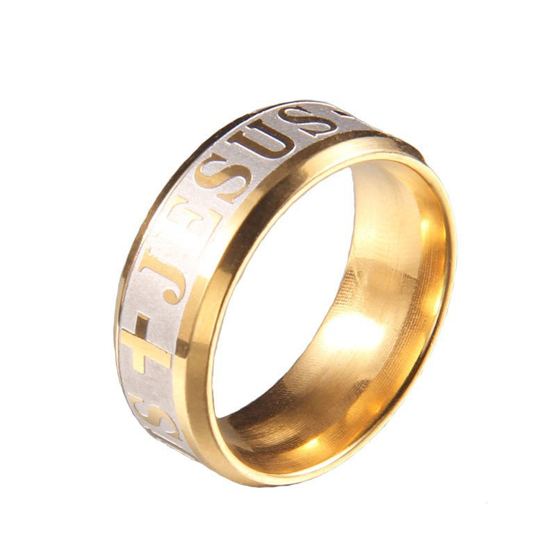 Men's Beveled Jesus Stainless Steel Personality Fashion Rings