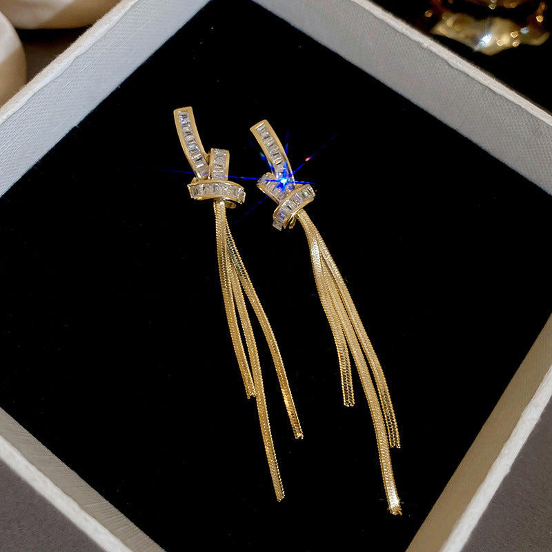 Needle Fully Jeweled Loving Heart Bow Earrings