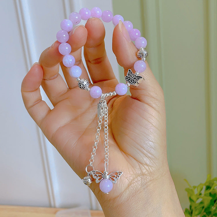 Women's Gray Agate Crystal Tassel Retro Tibetan Sier Longevity Lock Bracelets