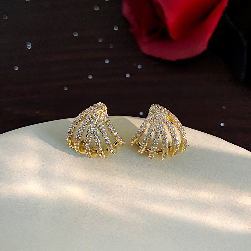 Real Gold Electroplated Sier Needle Zircon Earrings