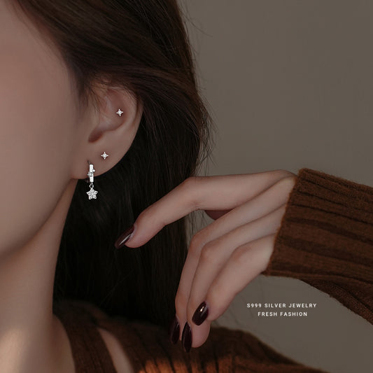 Women's Star Ear Sterling Sier Square Simple Earrings