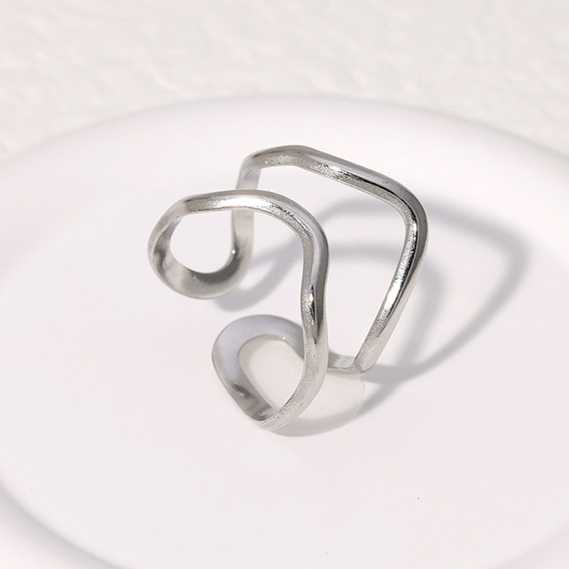 Line Stainless Steel Asymmetric Open Simple Rings