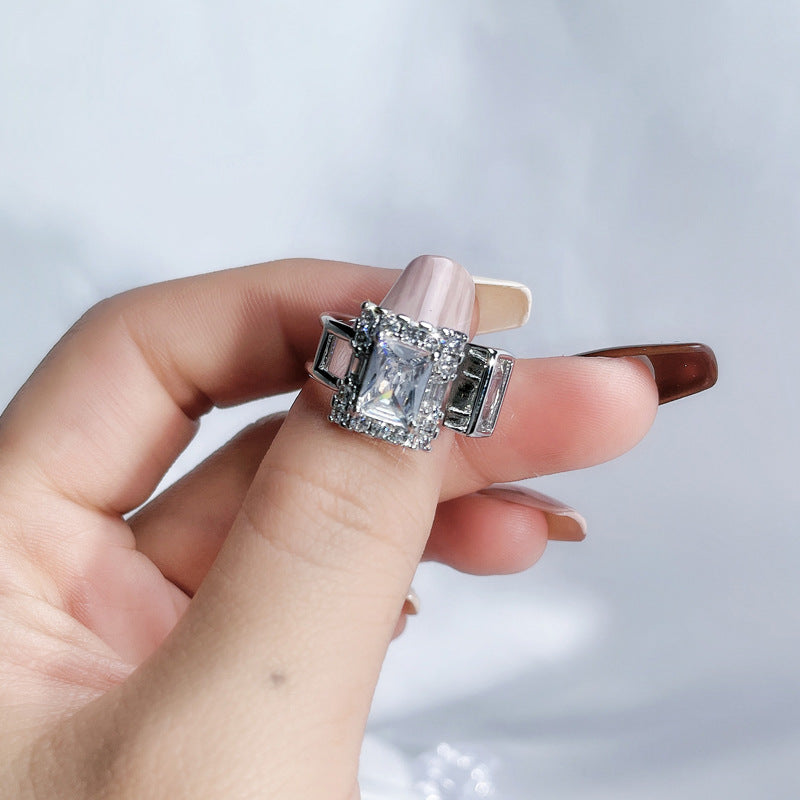 Full Diamond Open-end Zircon Female High Sense Niche Personality Rings