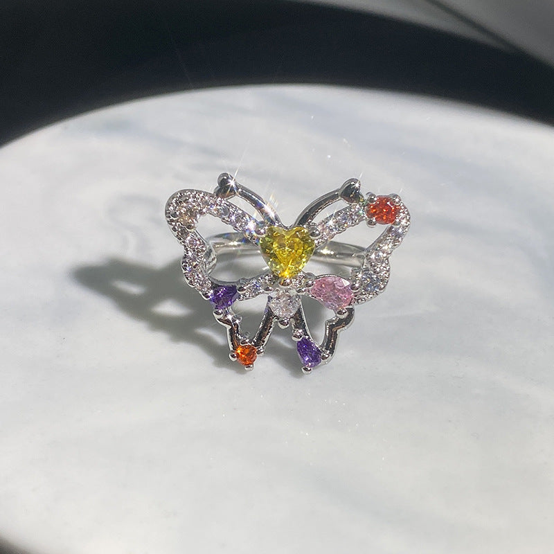 Oil Painting Butterfly Twigs Drop Enamel Color Rings