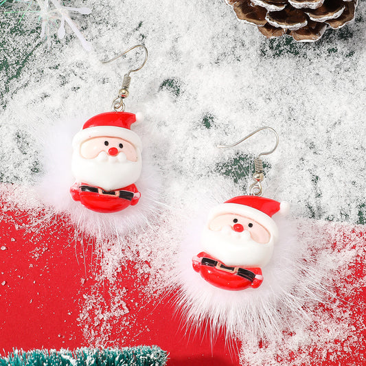 Women's Cute Sweet Plush Santa Bell Elk Earrings