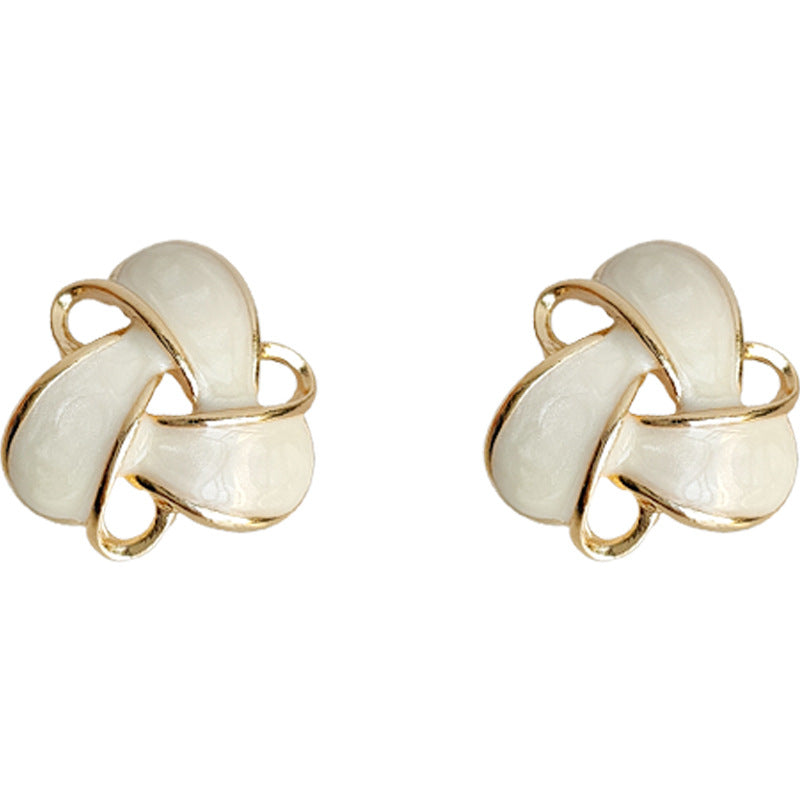 White Geometric Three-dimensional Sier-plated Needle Plated Drop Glazed Sweet Elegance Earrings