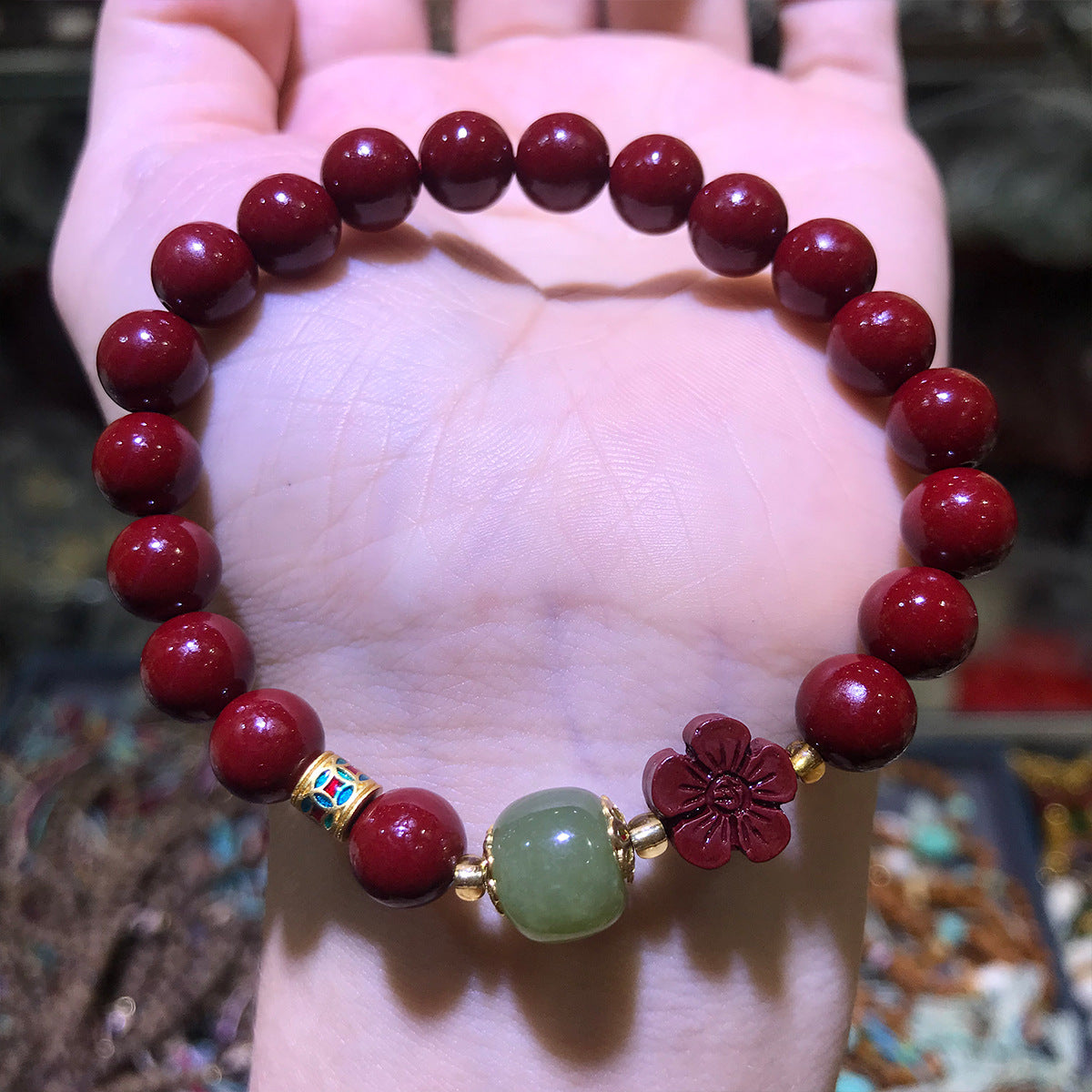 Women's Purple Gold Sand Cinnabar Beaded Single Ethnic Bracelets