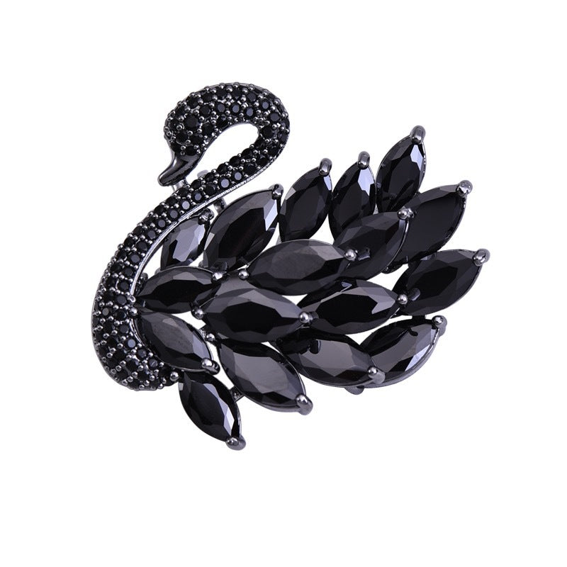 Luxury Refined Simple Crystal Swan Copper Brooch Brooches