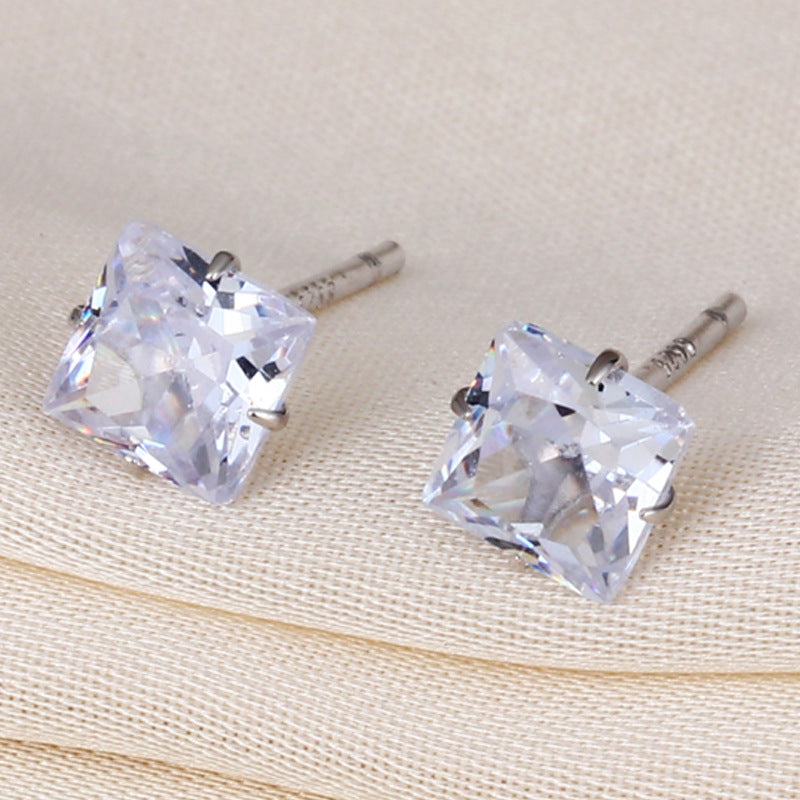 Women's & Men's Sier Square Diamond Simple Fashion Zircon Earrings