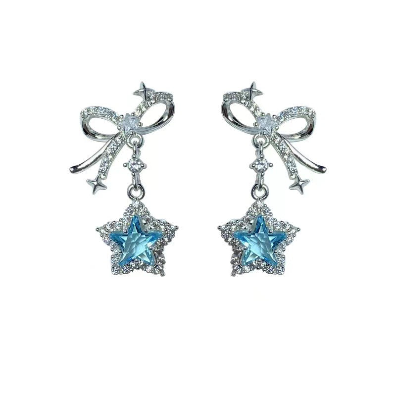Women's Diamond Fresh Sweet Pentagram Design High-grade Earrings