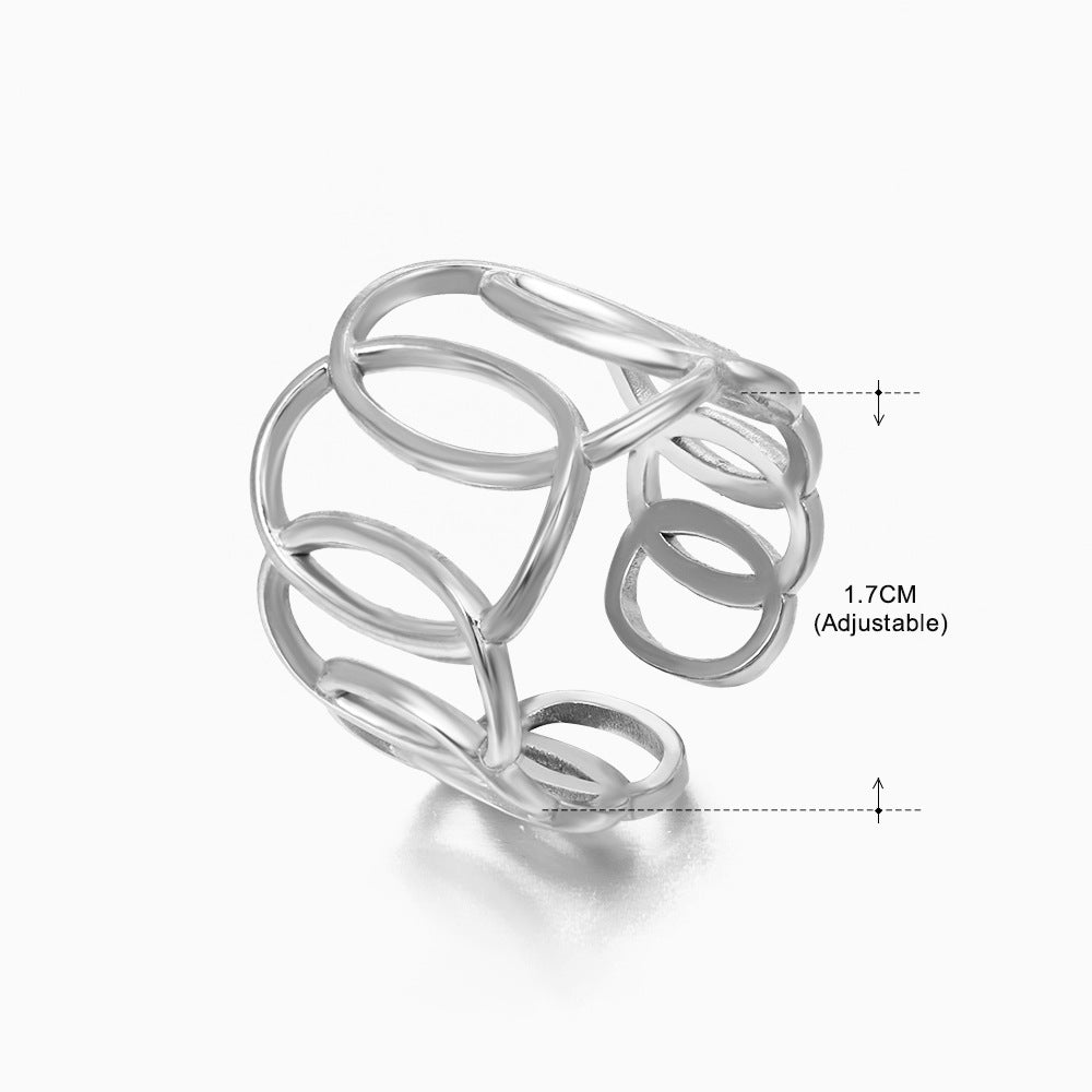 Women's Popular Stainless Steel Geometric Ellipse French Retro Rings