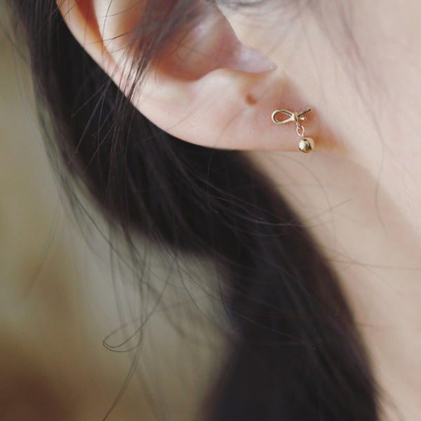 Women's Sterling Sier Gold-plated Knotted Ball Cute Bow Earrings