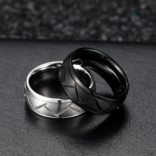Men's Titanium Steel Brushed Diagonal Curved Pure Rings