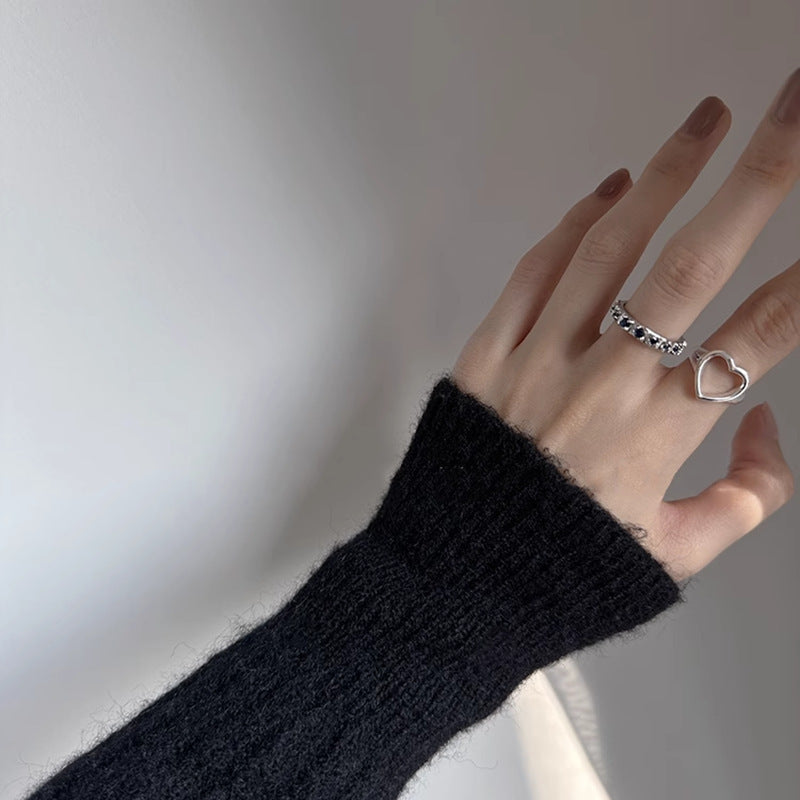 Drill Big Love Heart-shaped Female Cold Wind Stylish Rings