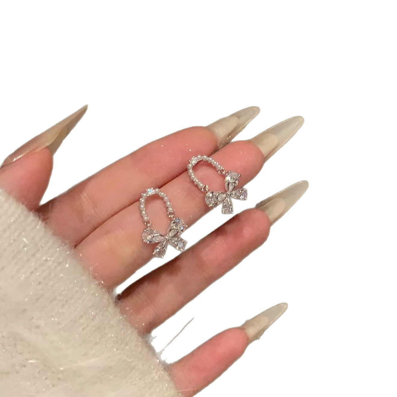 Women's Full Diamond Bow Pearl For Exquisite Petite Light Luxury High-grade Earrings