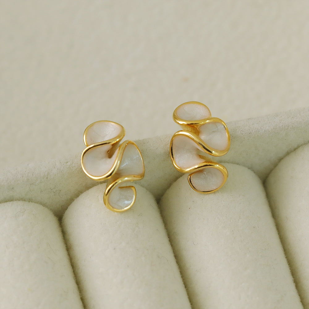 Summer Ruffled Drop Oil Sier Needle Pleated Earrings