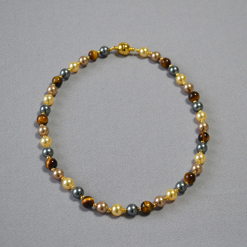 Niche Retro Design Style Tigereye Colorful Pearl Candy Necklaces