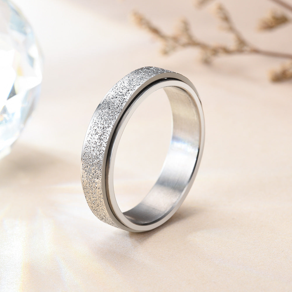 Titanium Steel Frosted Rotatable Colorful Pearl Rings