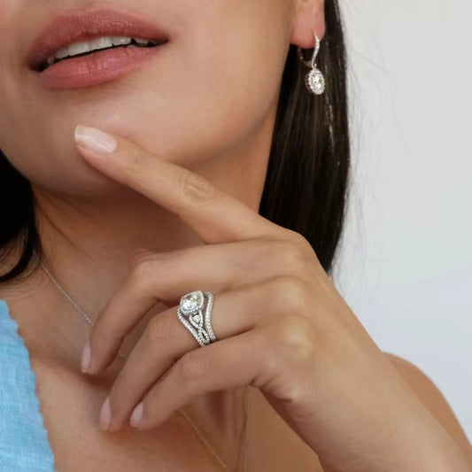 Women's Set Sier White Zircon Couple Luxury Rings