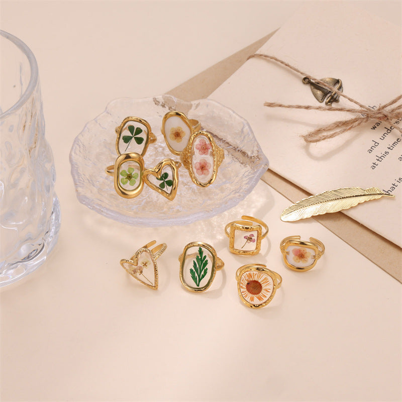 Women's Jewelry Preserved Fresh Flower Series Stainless Steel Design Rings