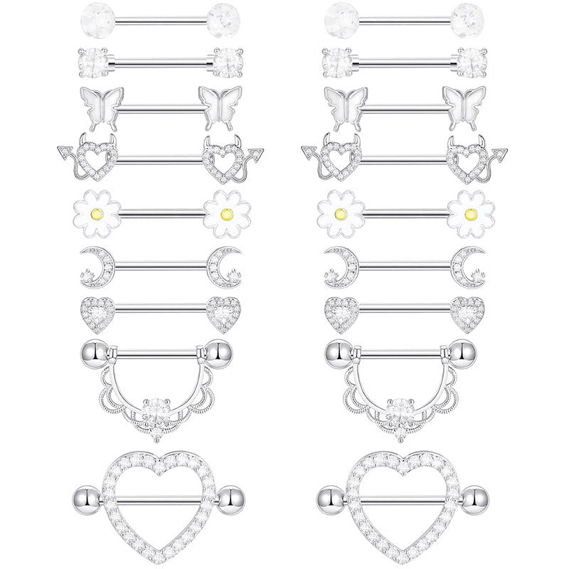 Steel Pink Series Zircon Nipple Love Moon Adhesive Earrings