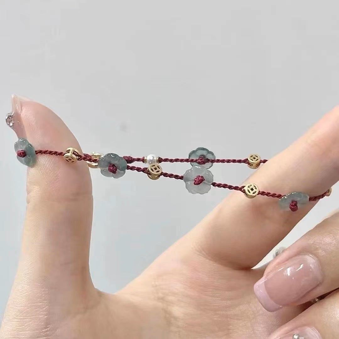 Rich Flower Wine Red Braided Rope Female Bracelets