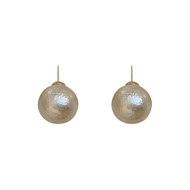 Sier Needle Retro French Cotton Pearl Big Ear Gentle Earrings