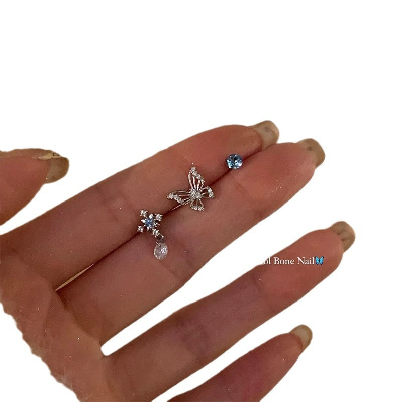 Women's Zirconium Butterfly Cross Petite High-grade Light Earrings