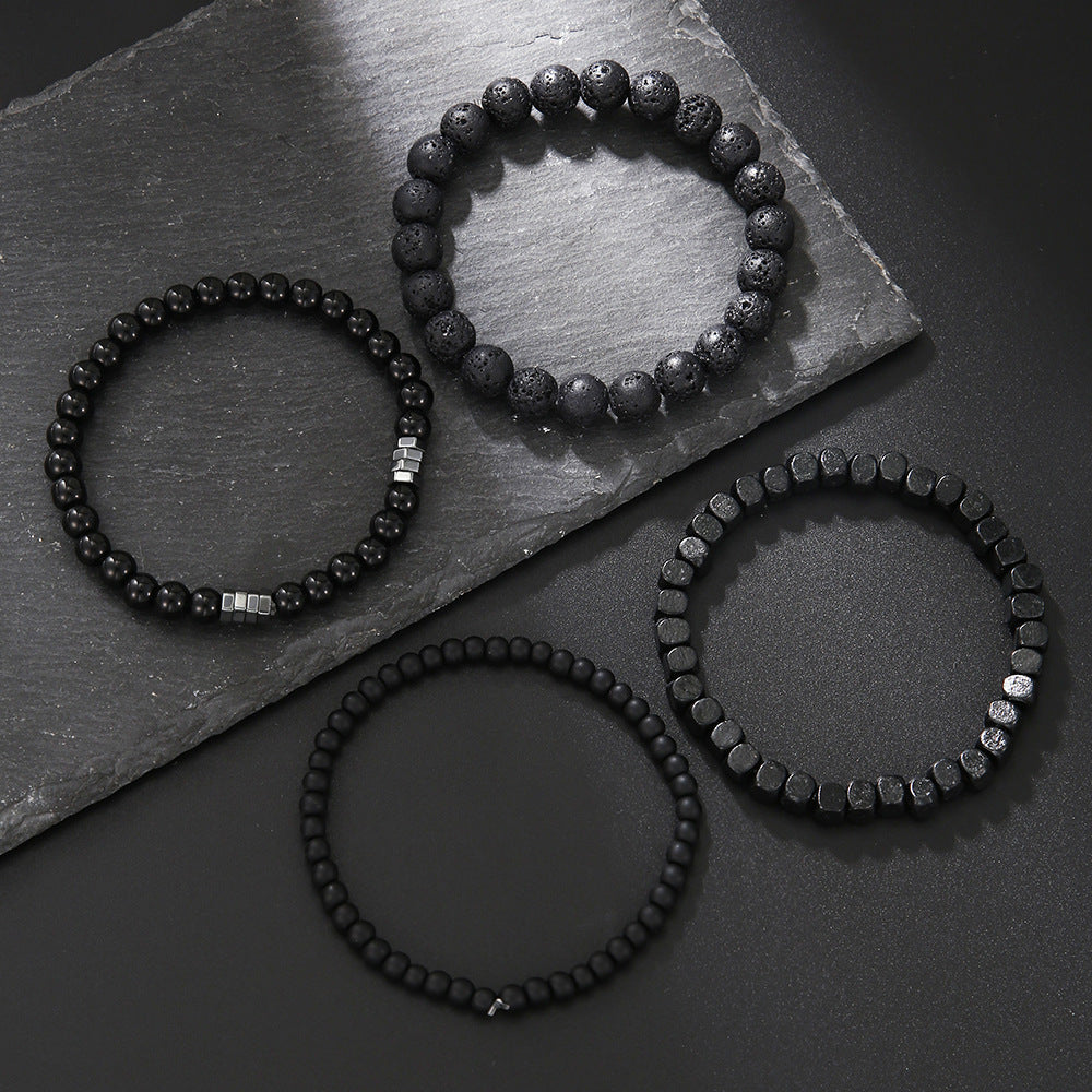 Men's Ornament Haematite Volcanic Rock Wooden Bead Bracelets