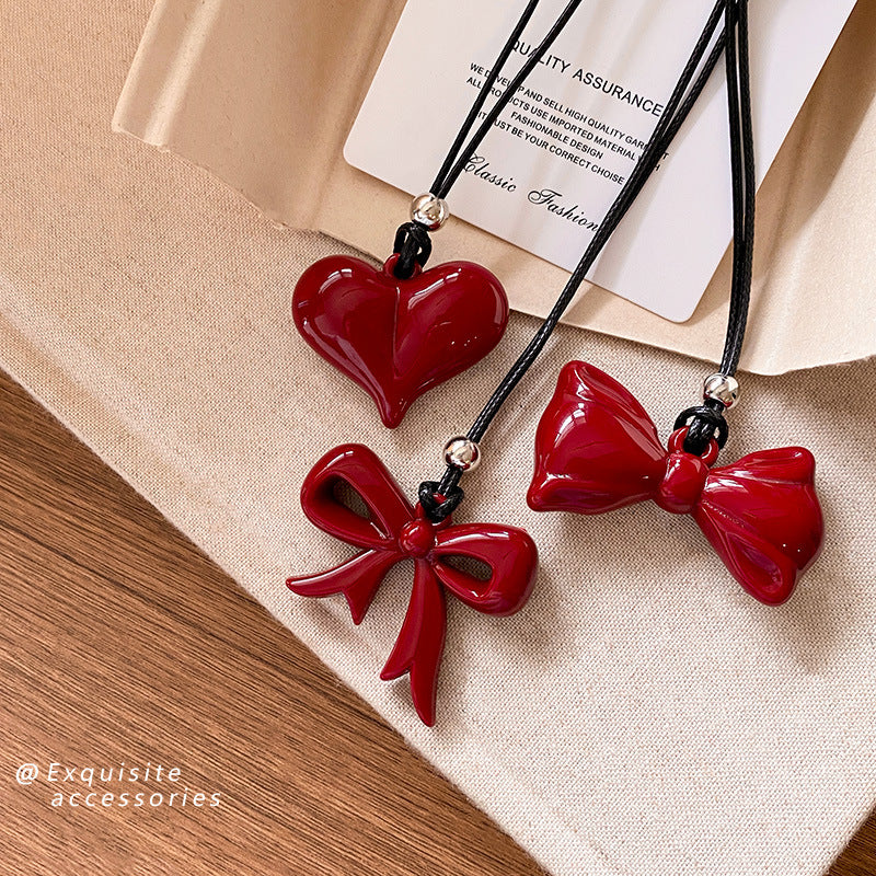 Women's Red Bow Love Minimalist Sweater Chain Necklaces