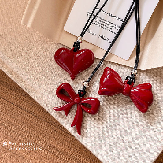 Women's Red Bow Love Minimalist Sweater Chain Necklaces