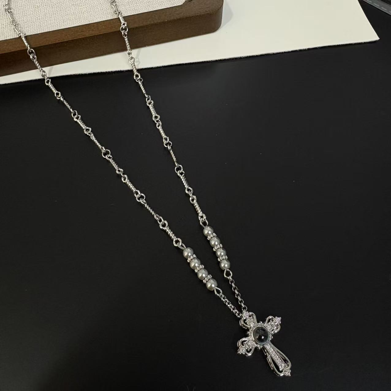 Women's Inlaid Zircon Cross Light Luxury High-grade Gothic Hot Long Sweater Necklace