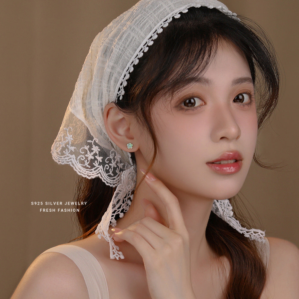 Sier Colorful Rose French Style Retro Earrings