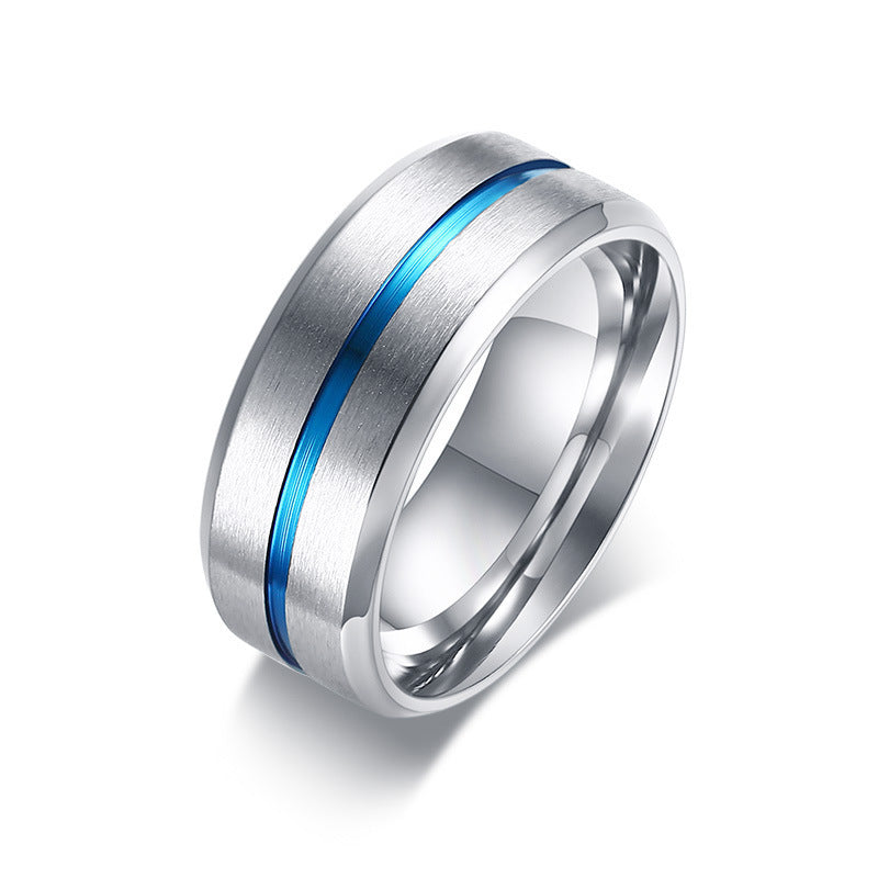 Men's Trendy Jewelry Titanium Steel Groove Blue Rings