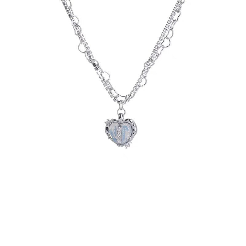Niche Design Rhinestone Love Chain Heart-shaped Necklaces