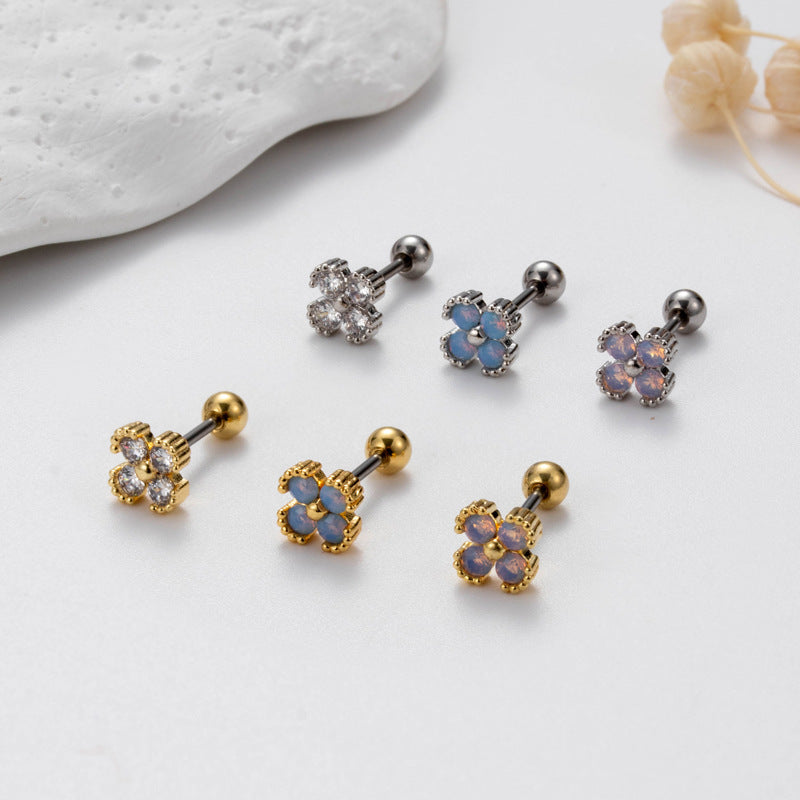 Stainless Steel Color Zircon Flower Ear Bone Earrings