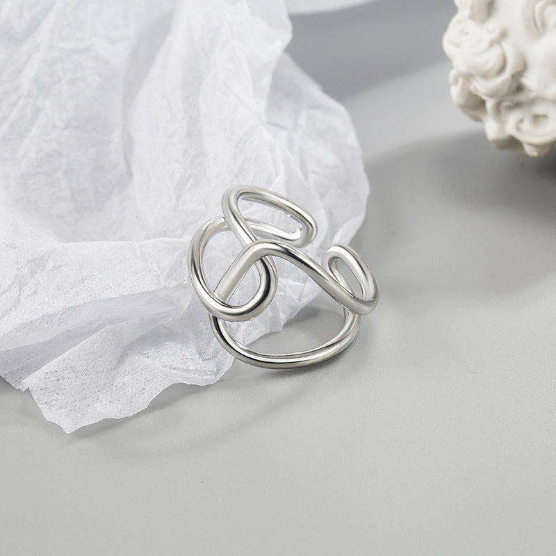 Asymmetric Line Female Design Irregular Interwoven Rings