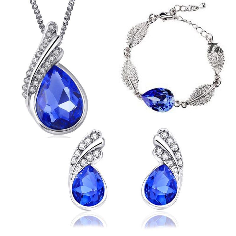 Water Drop Crystal Ear First Three-piece Jewelry Set