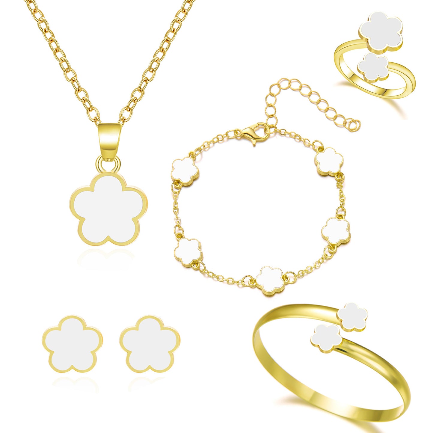 Women's Lucky Flower Parthenocissus Grass Earings Set Necklaces