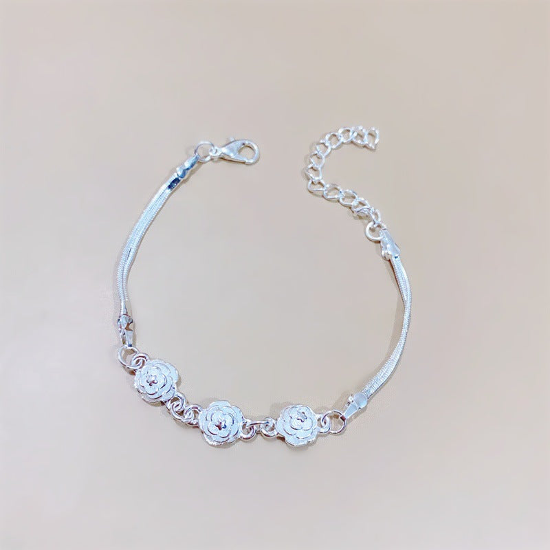 Ethnic Style Rose Camellia Lotus Chain Alloy Miao Scenic Bracelet
