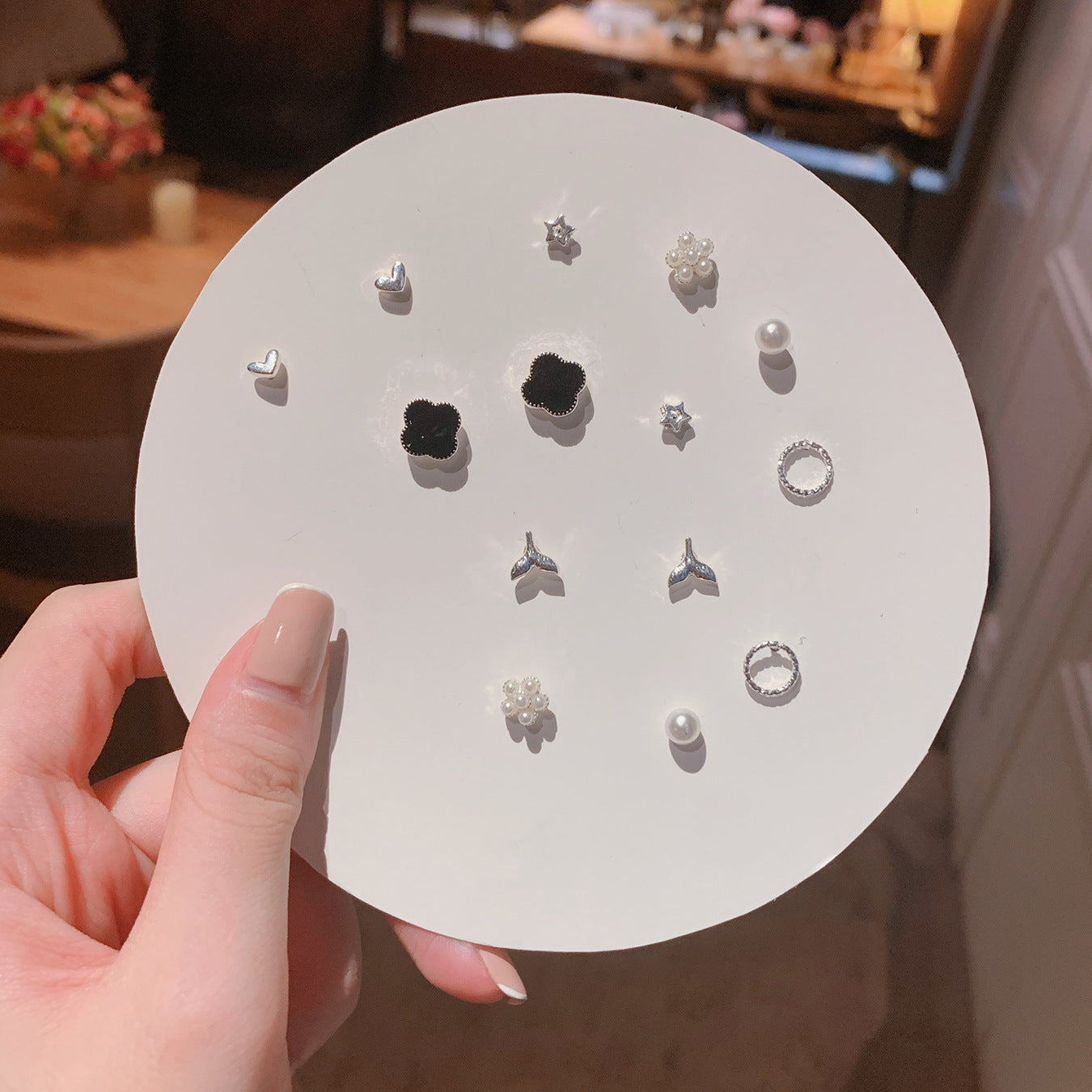 Pair Pack Sier Suit Cute Sweet Earrings