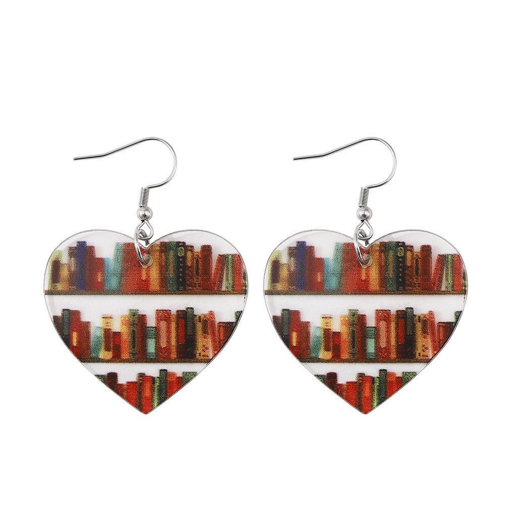 Bookshelf Transparent Acrylic Graduation School Opening Earrings