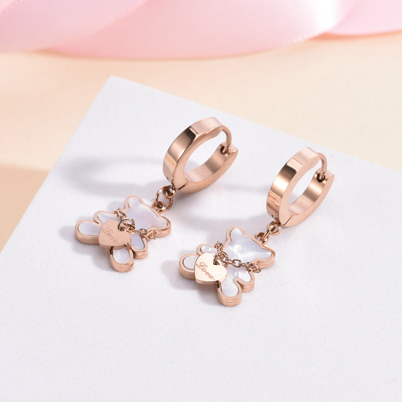 Women's Simple Titanium Steel Fashion Korean Peach White Earrings