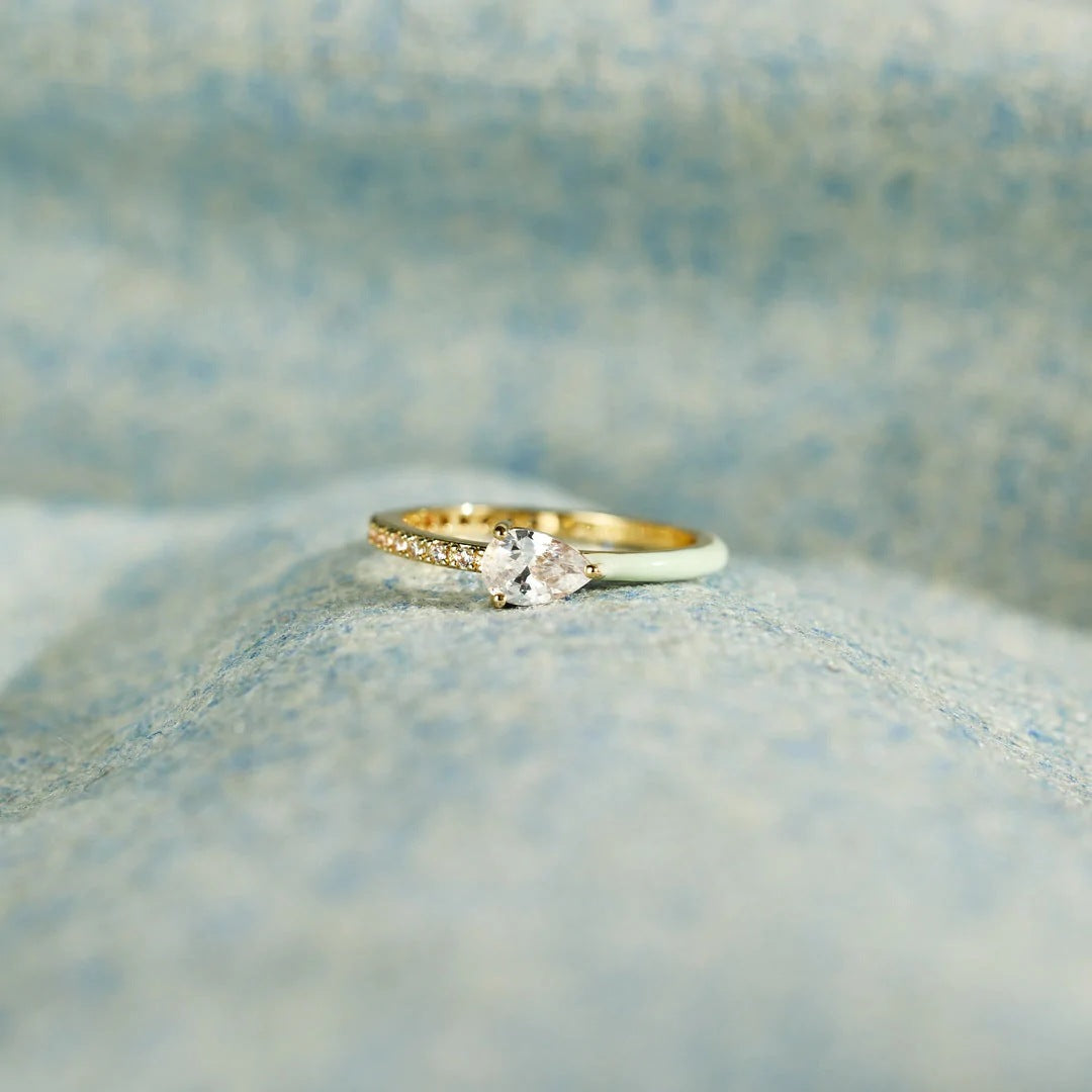 Women's Sier Heart-shaped Rectangular Zircon Cut Half Enamel Rings