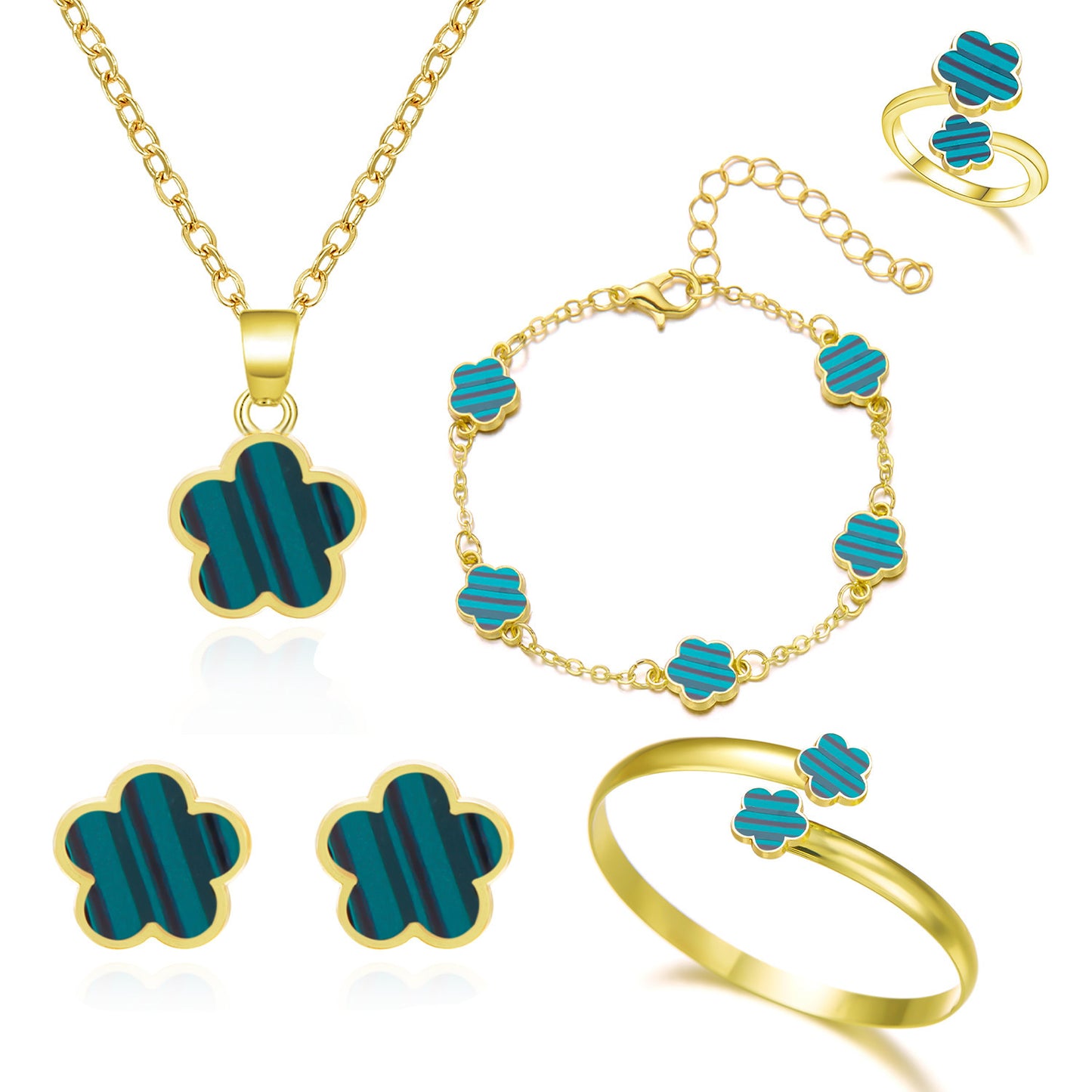 Women's Lucky Flower Parthenocissus Grass Earings Set Necklaces